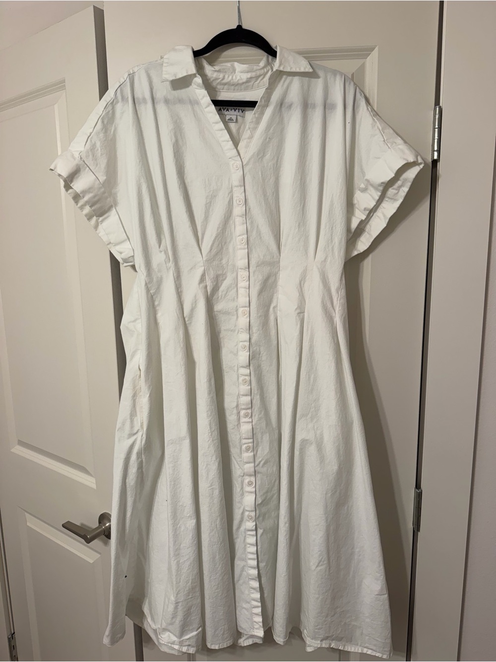 White Button-Front Shirt Dress - Ava and Viv